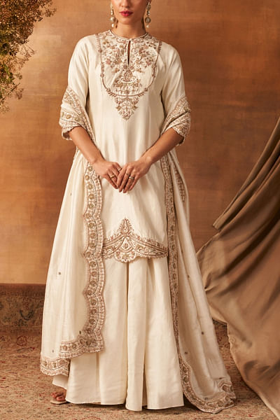 Ivory dabka embroidered sharara set