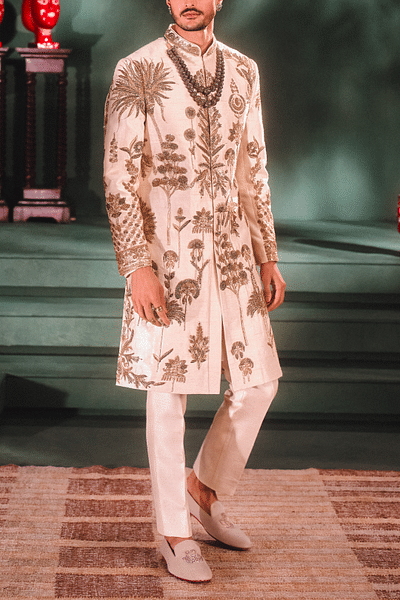 Ivory dabka embroidered sherwani set