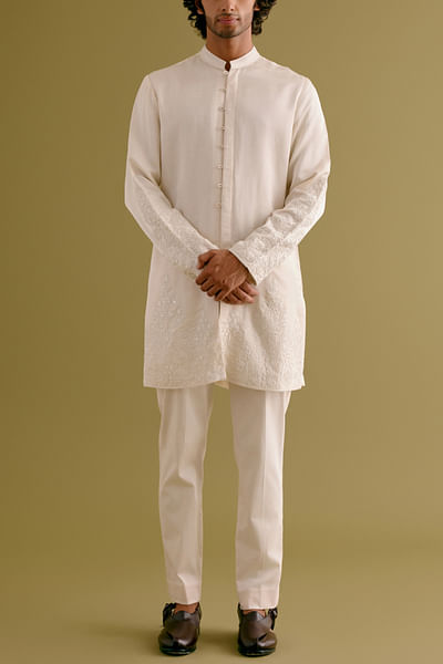 Ivory dori embroidered front open kurta set