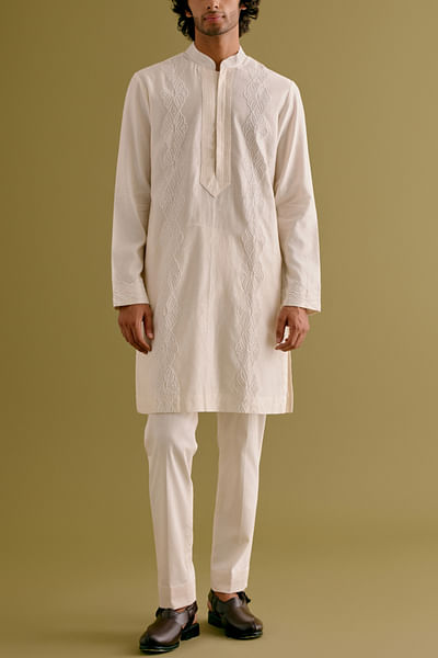 Ivory dori embroidered kurta set