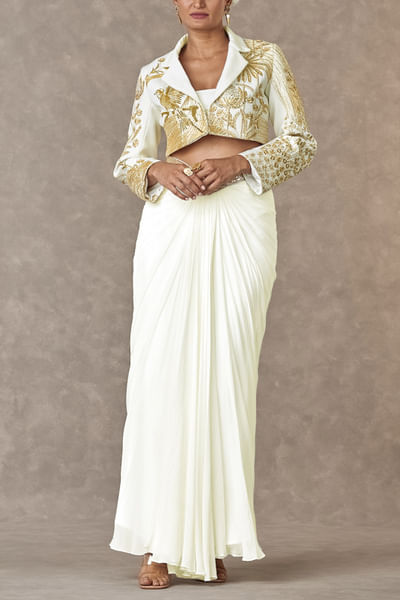 Ivory dori embroidery blazer and skirt set