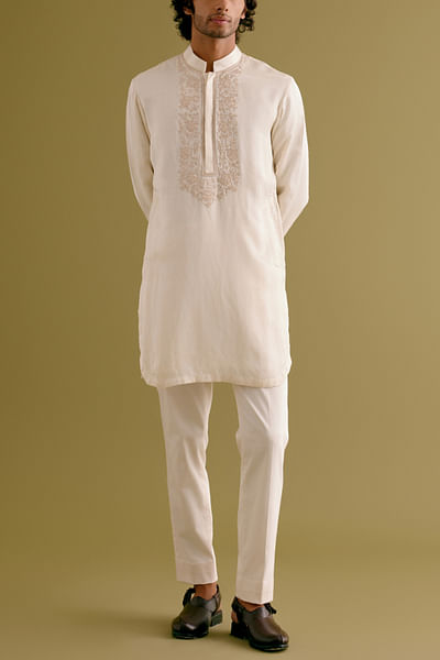 Ivory dori embroidery kurta set