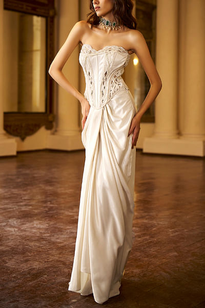 Ivory drape skirt set