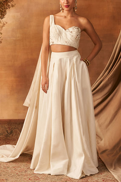 Ivory draped one shoulder co-ords