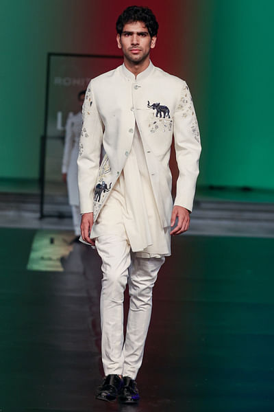 Ivory elephant embroidered jacket