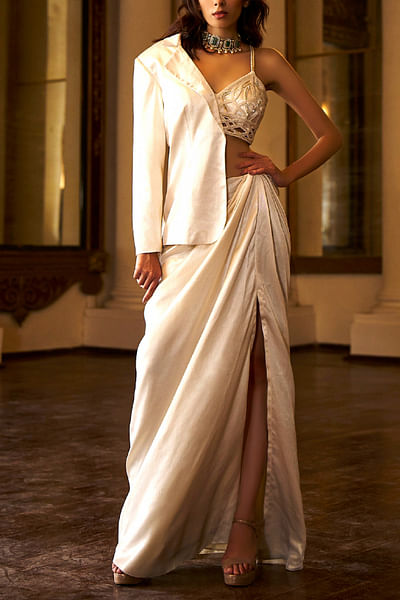 Ivory embellished concept gown set