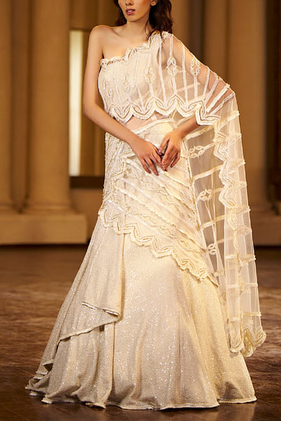 Ivory embellished concept sari gown