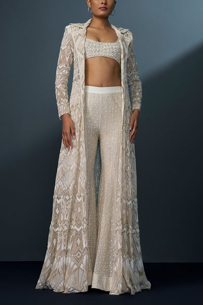 Ivory embellished jacket and sharara set