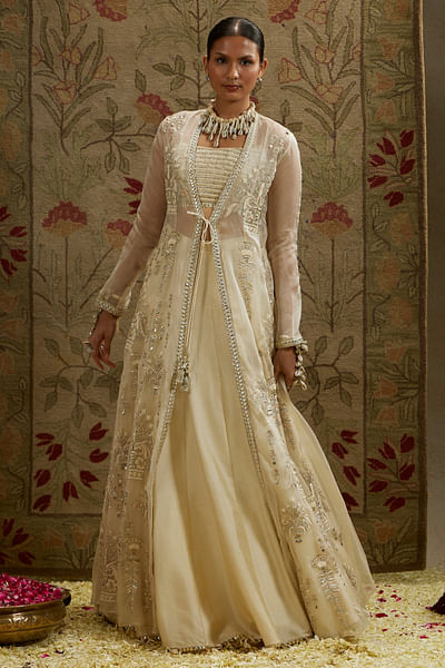 Ivory embellished jacket set