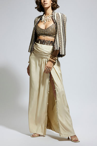 Ivory embellished jacket set