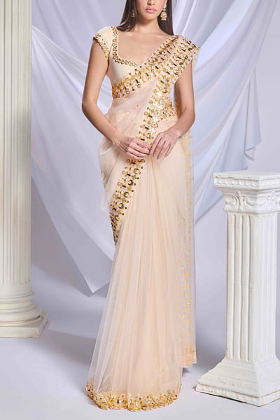 Ivory embellished sari set