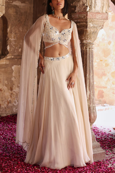 Seema Thukral Ivory embellished skirt set SEEJUN2420