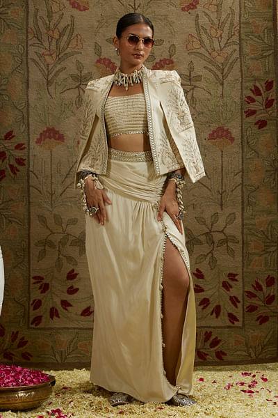 Ivory embellished skirt set