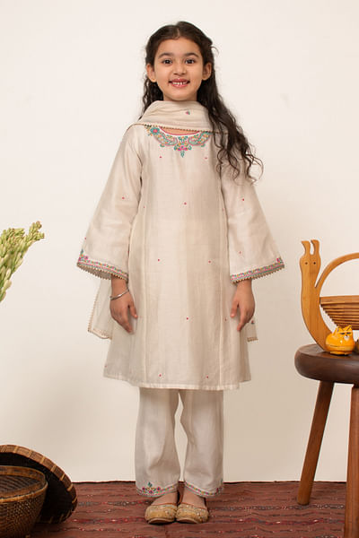 Ivory embroidered A-line kurta set