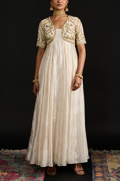 Ivory embroidered anarkali set