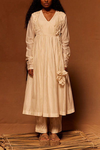 Ivory embroidered angrakha