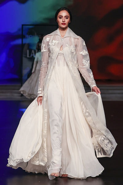 Ivory embroidered cape anarkali set