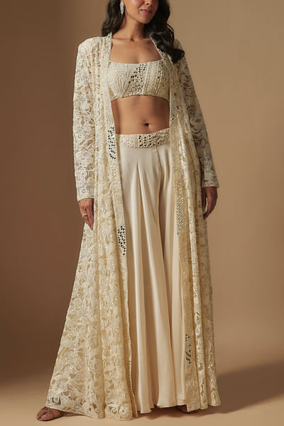 Ivory embroidered jacket and sharara set