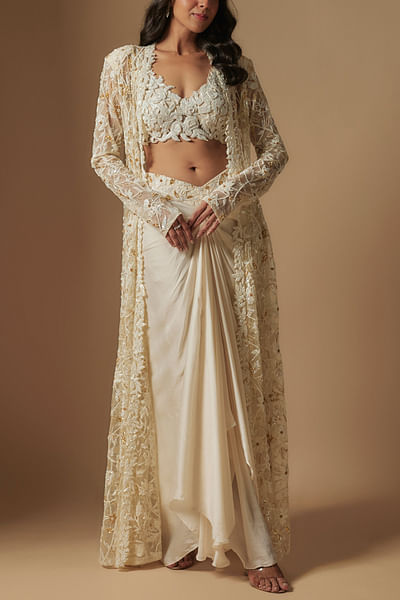 Ivory embroidered jacket set
