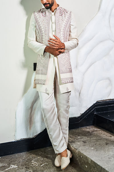 Ivory embroidered jacket set