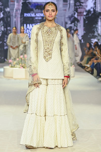 Ivory embroidered kurta sharara set