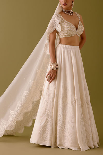Ivory embroidered lehenga set