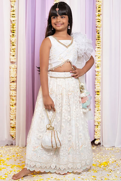 Ivory embroidered lehenga set