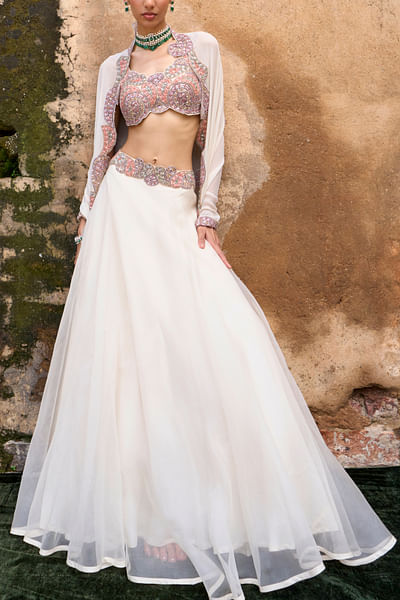 Ivory embroidered lehenga set