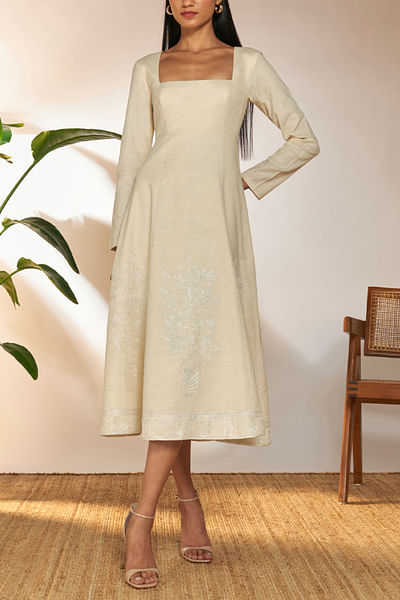 Ivory embroidered midi dress