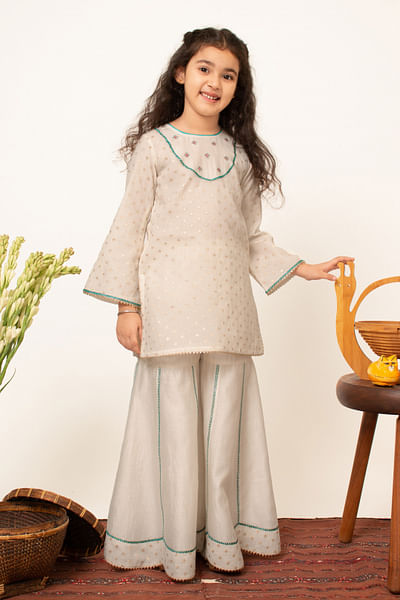 Ivory embroidered sharara set