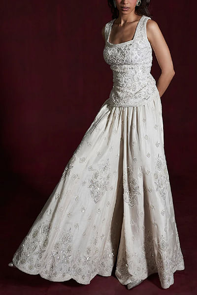 Ivory embroidered sharara set