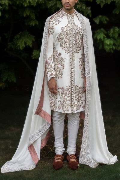 Ivory embroidered sherwani full set