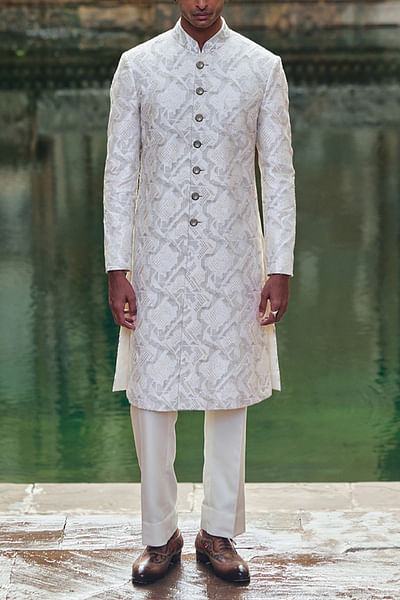Ivory embroidered sherwani set