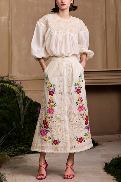 Ivory embroidered skirt