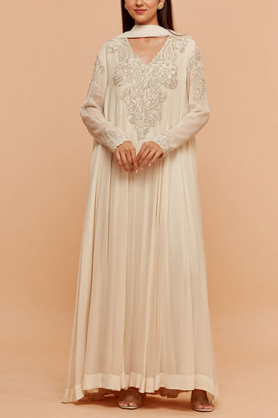 Ivory floral and paisley embroidery anarkali set