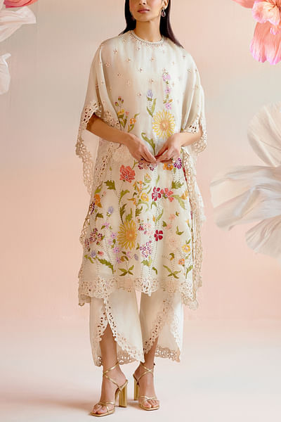 Ivory floral applique kaftan set