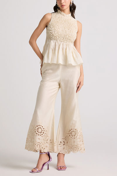 Ivory floral cutwork bell bottoms