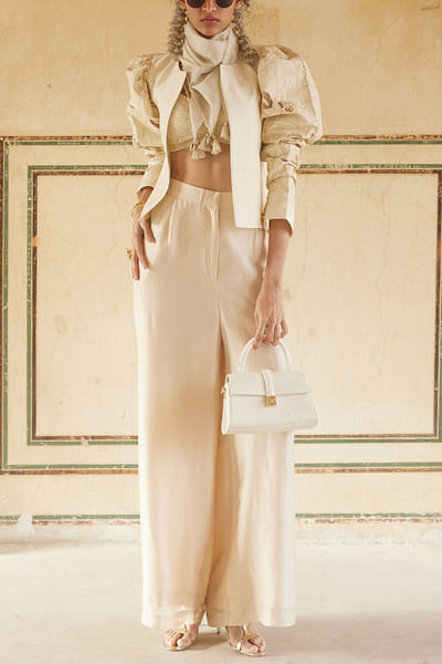 Ivory floral cutwork jacket set
