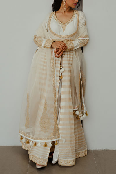 Ivory floral dori embroidery anarkali set