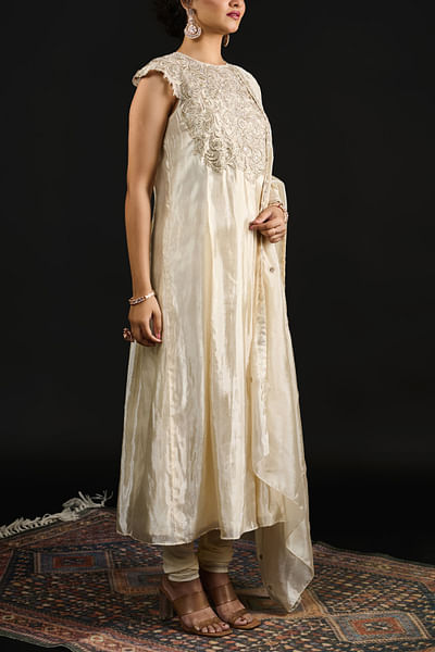 Ivory floral embroidered anarkali set