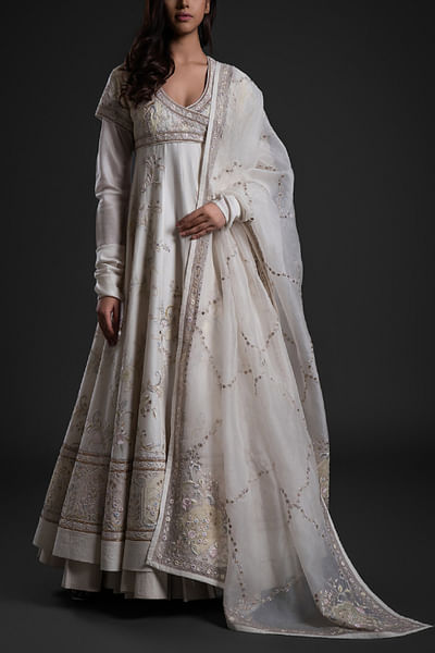 Ivory floral embroidered angrakha anarkali set
