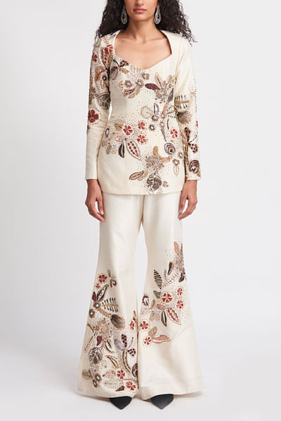 Ivory floral embroidered co-ords