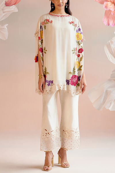 Ivory floral embroidered co-ords