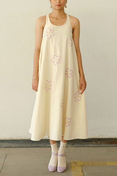 Ivory floral embroidered dress