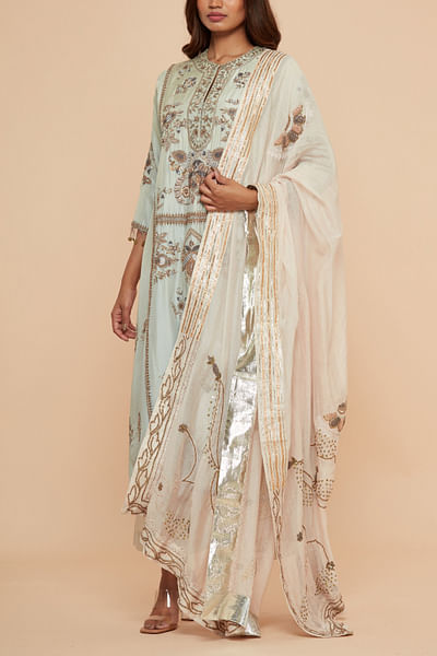 Ivory floral embroidered dupatta
