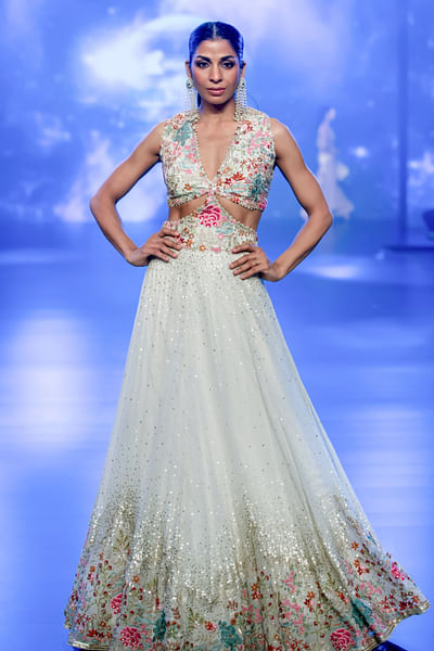 Ivory floral embroidered gown