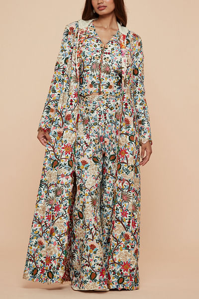 Multicolour floral embroidered co-ords