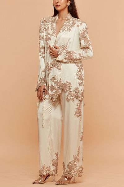 Ivory floral embroidered jacket set