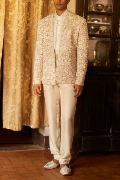 Ivory floral embroidered jacket set