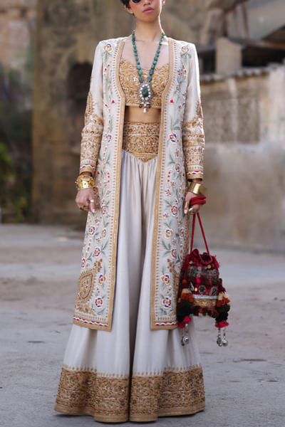 Ivory floral embroidered jacket set